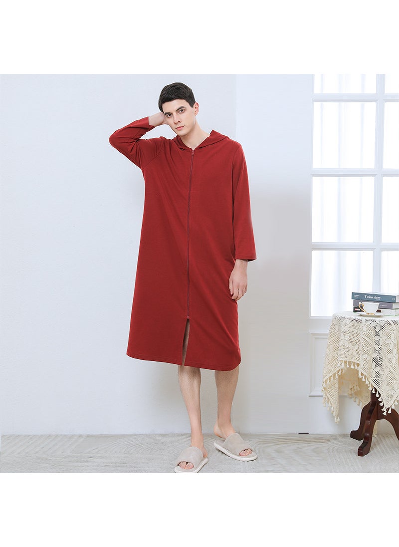 Summer Zip-Up Hooded Bathrobe for Couples Black [Male]]