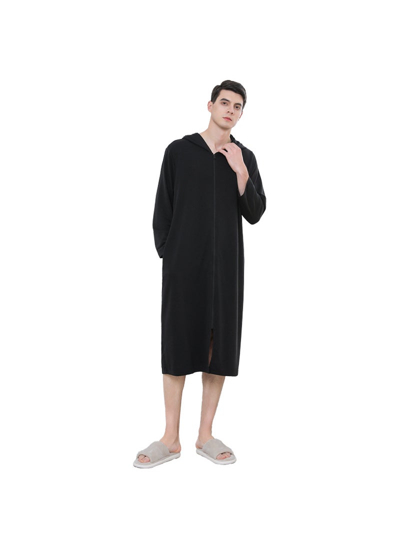 Summer Zip-Up Hooded Bathrobe for Couples Black [Male]]