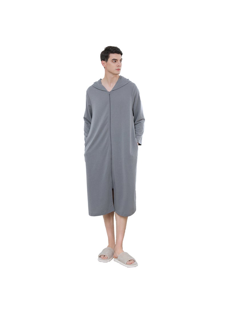 Summer Zip-Up Hooded Bathrobe for Couples Gray [Female]]