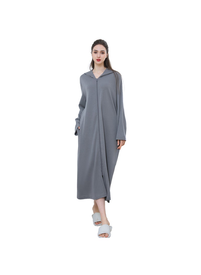 Summer Zip-Up Hooded Bathrobe for Couples Gray [Female]]