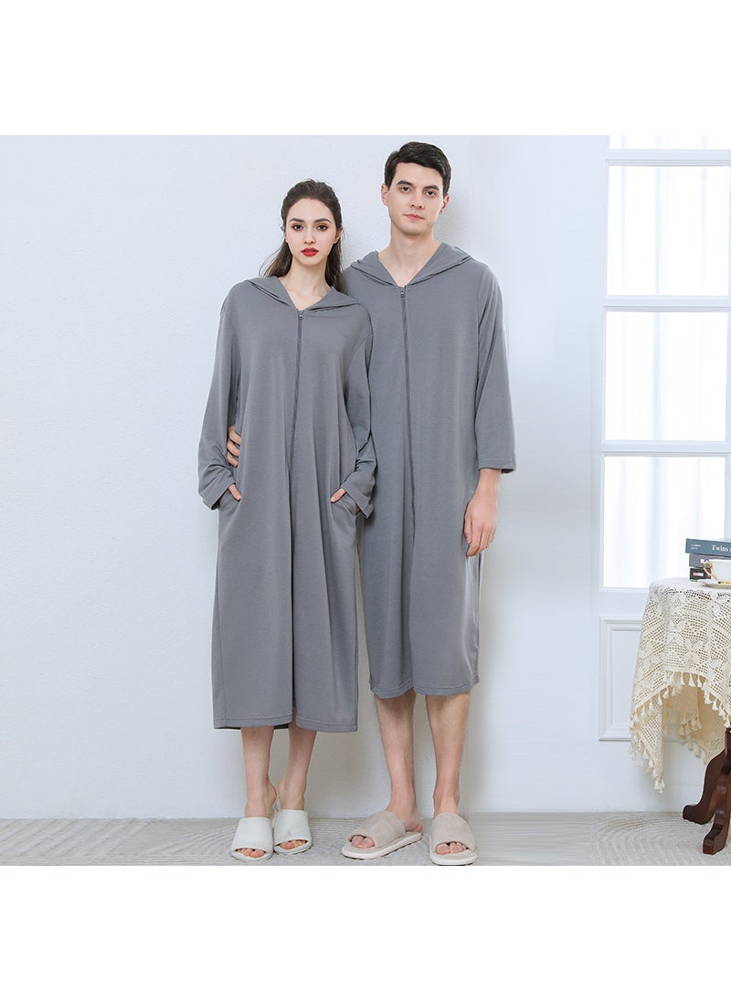 Summer Zip-Up Hooded Bathrobe for Couples Black [Female]]