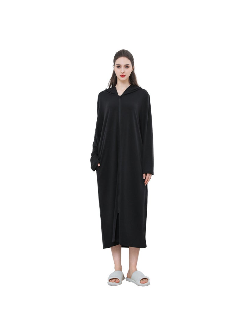 Summer Zip-Up Hooded Bathrobe for Couples Black [Female]]