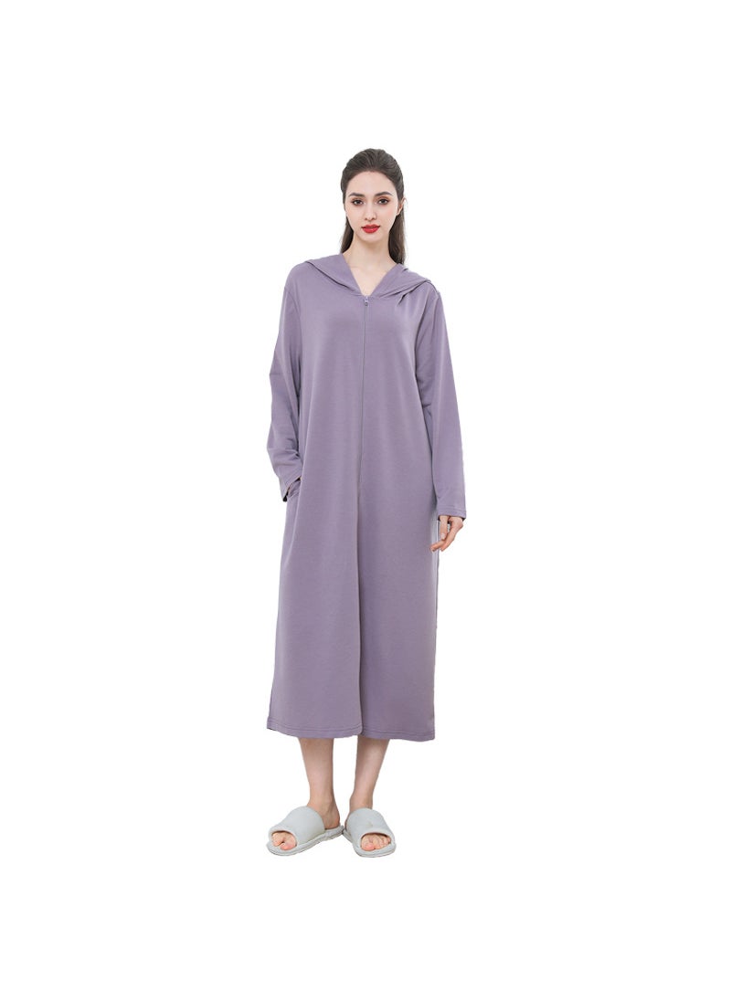 Summer Zip-Up Hooded Bathrobe for Couples Purple [Female]]