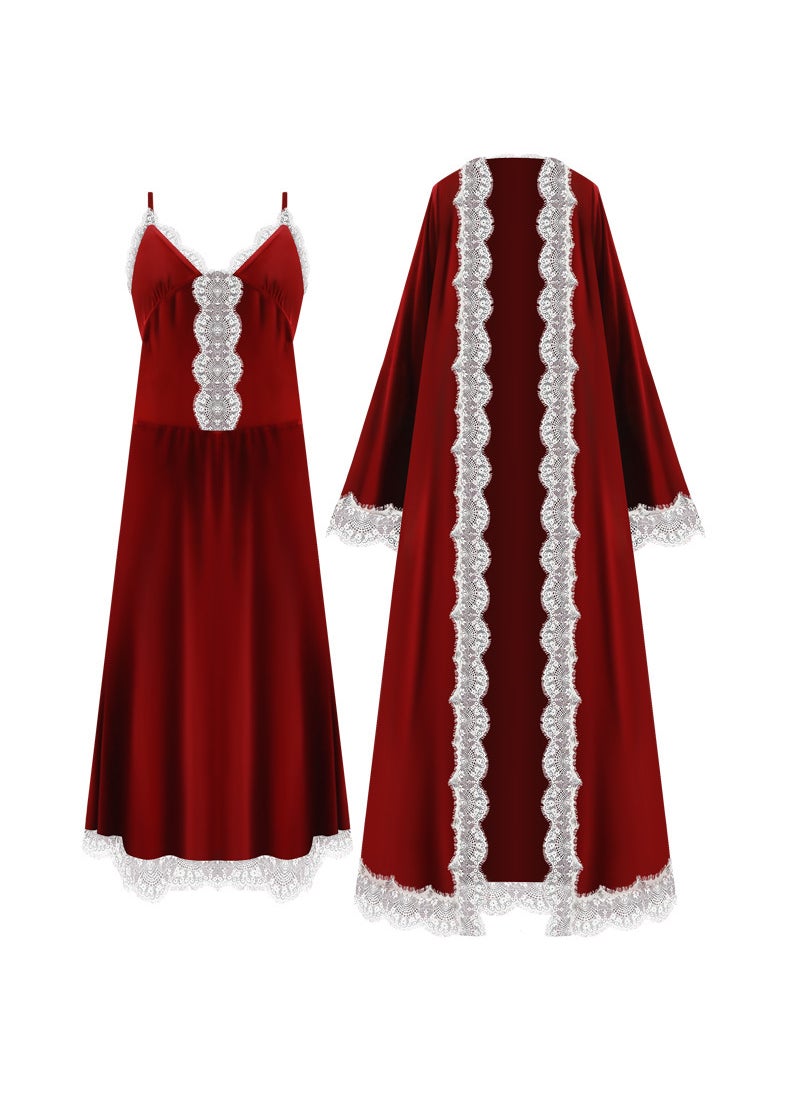 Long Sleeve Velvet Robe for Brides Winter Burgundy