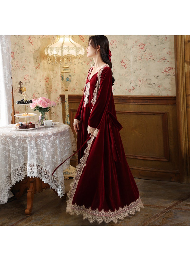 Long Sleeve Velvet Robe for Brides Winter Burgundy