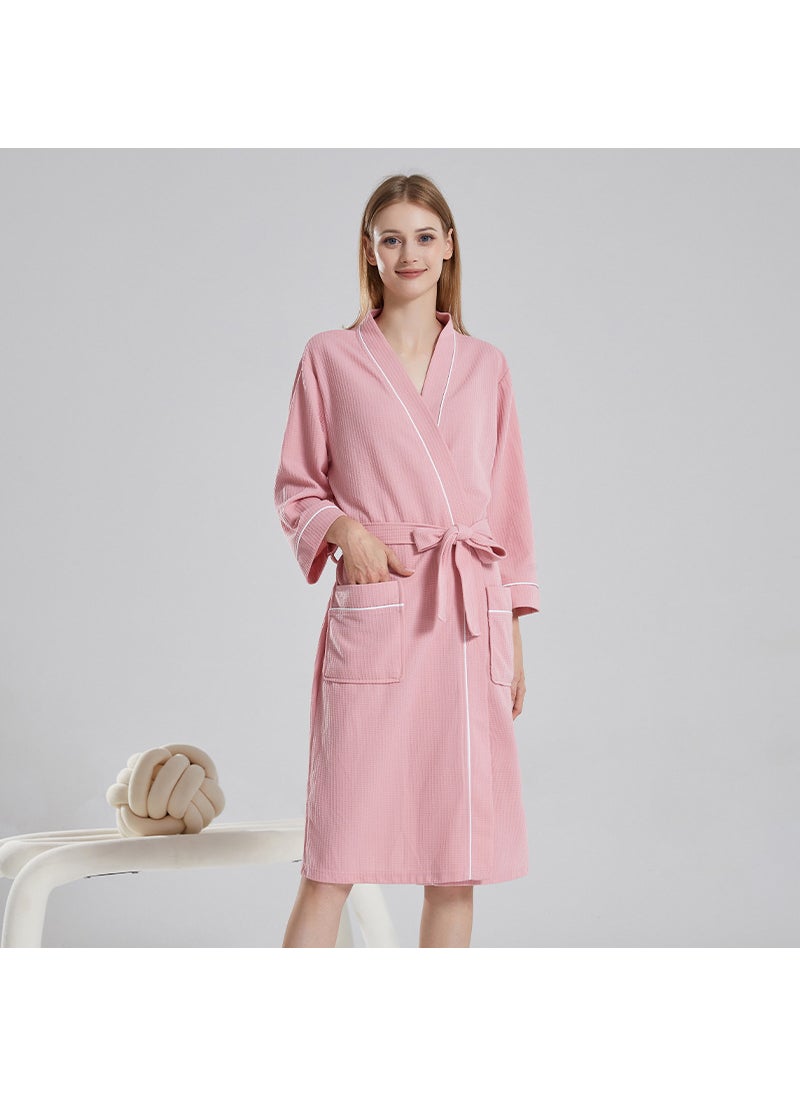 Thin Long Hotel Style Couples Bathrobe Womens Mens Comfortable Breathable Home Leisure Polyester Waffle Fabric All Seasons Pink