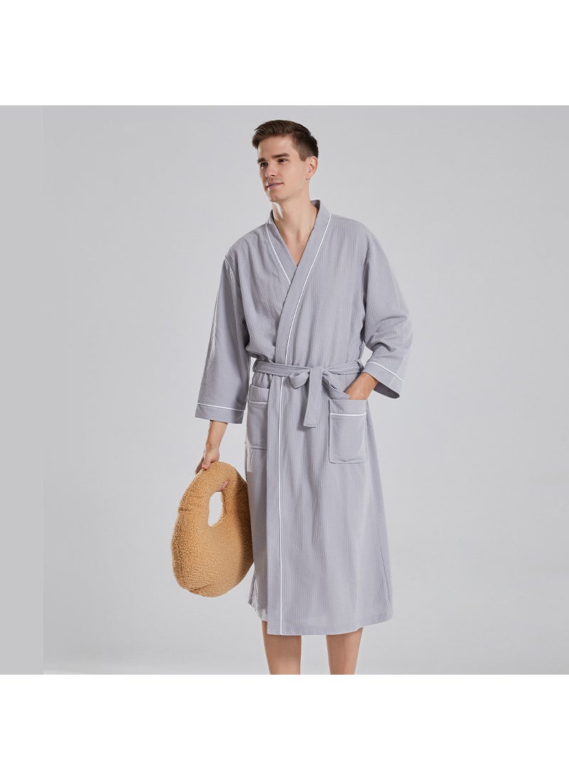 Cross-border waffle thin bathrobe female strong absorbent hotel couple bathrobe sauna long mens nightgown manufacturers navy blue
