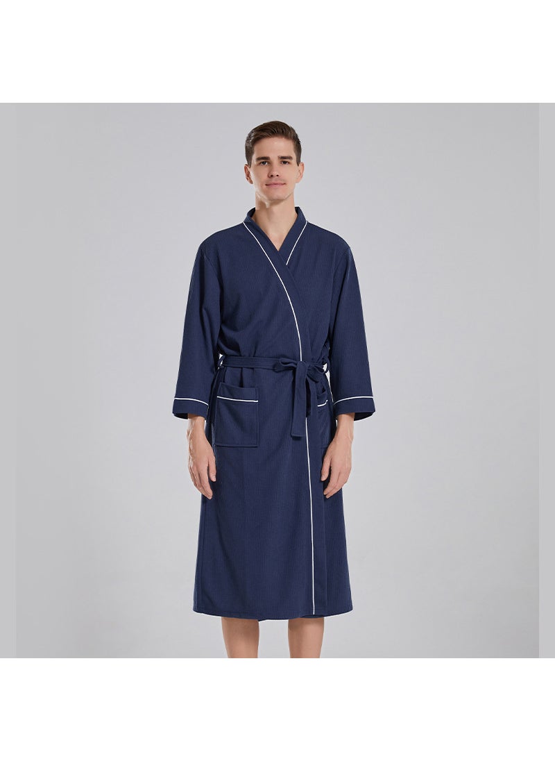 Cross-border waffle thin bathrobe female strong absorbent hotel couple bathrobe sauna long mens nightgown manufacturers navy blue