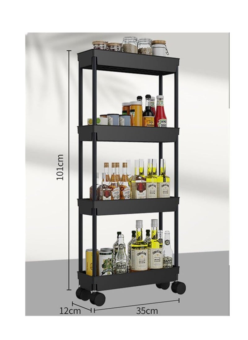 Slim Storage Cart 4 Tier, Bathroom Organizer Mobile Shelving Unit, Rolling Utility Cart Slide Out Organizer For Kitchen, Bathroom, Laundry, Narrow Places (Black)