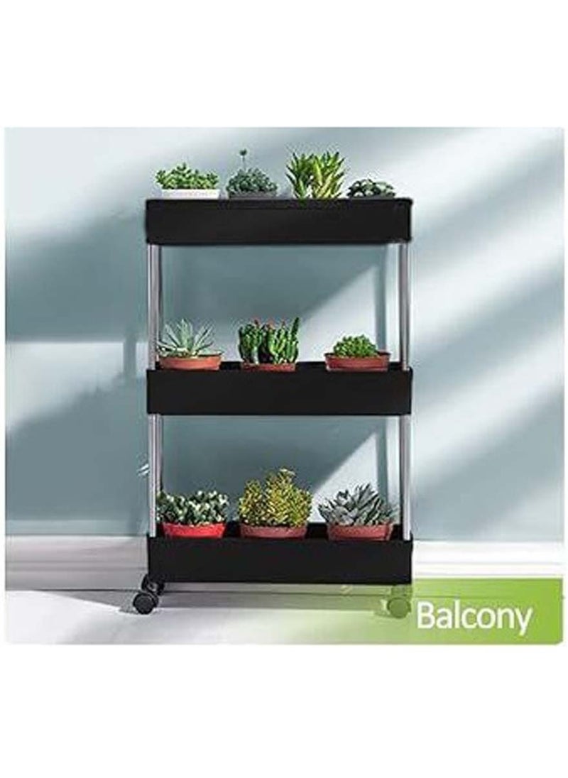 Bathroom Rolling Storage Cart With Wheels Kitchen Utility Cart Casters Mobile Laundry Organizer Shelves For Room Organizers, Make Up, Home School, Dorm Room Office Essentials 3-Tier (Black)