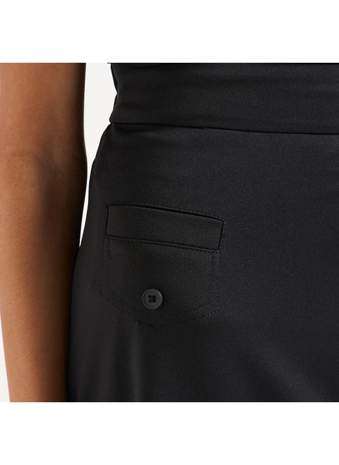 Solid Wrap Skirt with Elasticated Waistband and Pockets