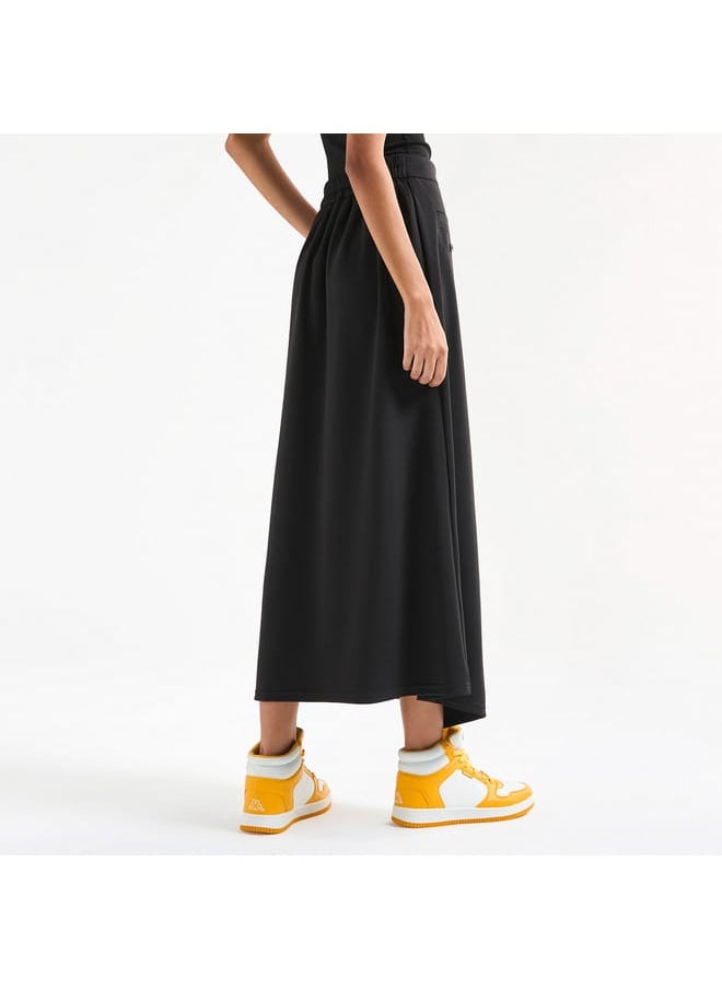Solid Wrap Skirt with Elasticated Waistband and Pockets