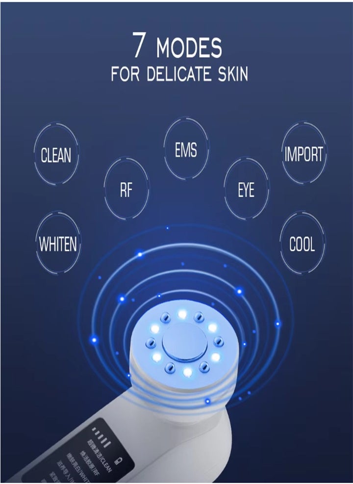 M99 seven modes ultrasonic ice beauty instrument, therapy LED, face lifting, color light vibration massage introduction instrument