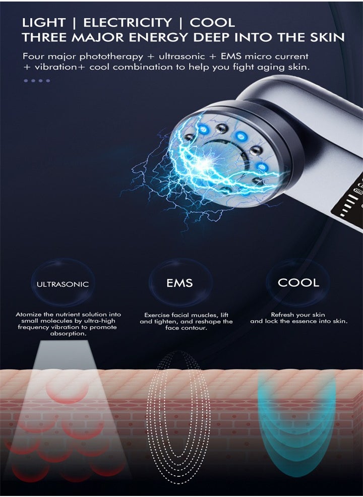 M99 seven modes ultrasonic ice beauty instrument, therapy LED, face lifting, color light vibration massage introduction instrument