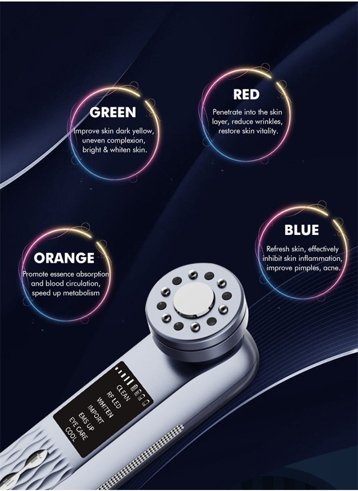 M99 seven modes ultrasonic ice beauty instrument, therapy LED, face lifting, color light vibration massage introduction instrument