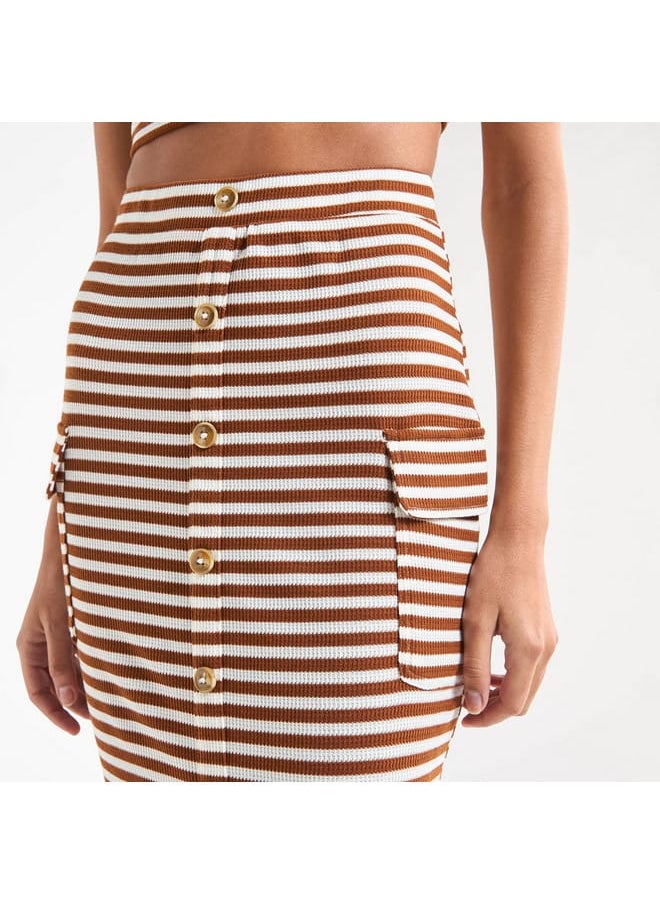 Striped Pencil Skirt with Pockets and Slit