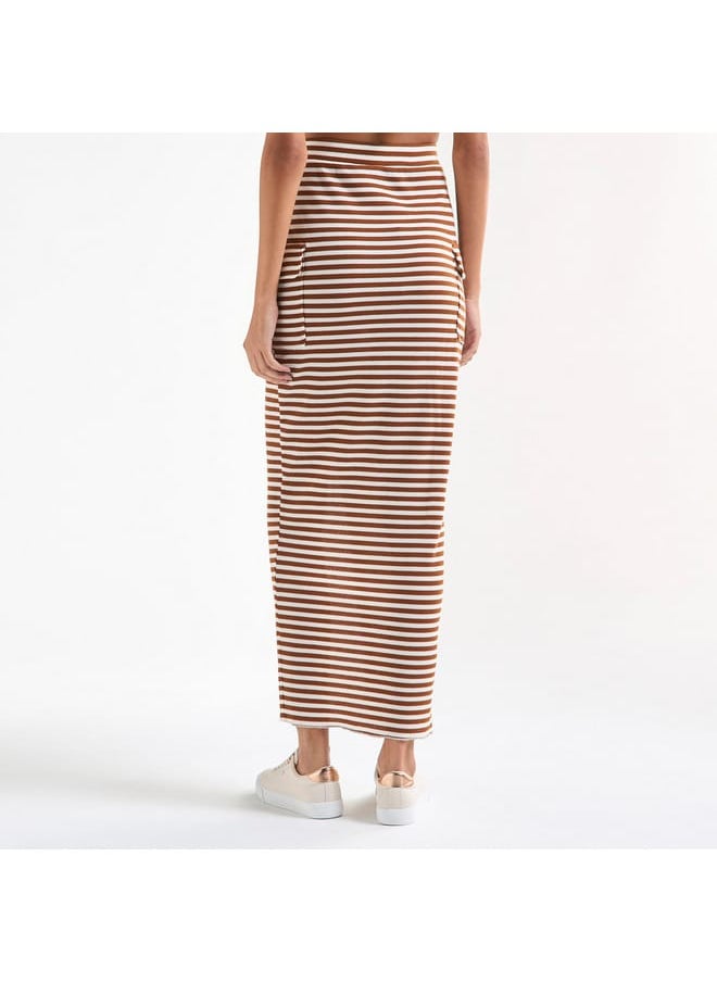 Striped Pencil Skirt with Pockets and Slit