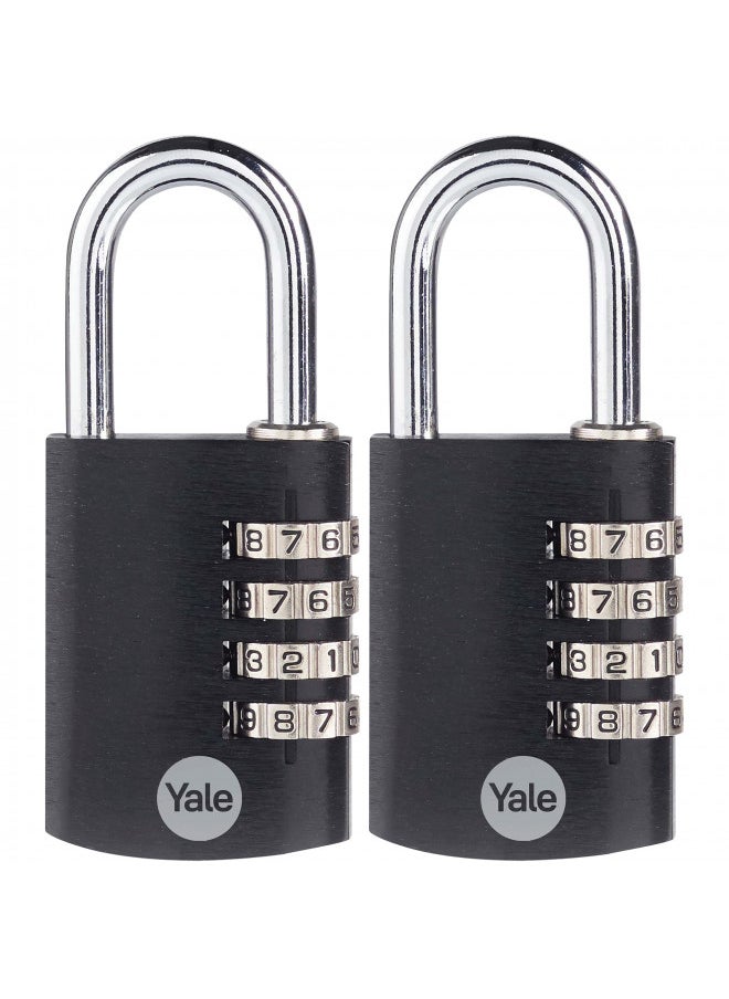 Yale 2 Pack 4 Digit Combination Lock Outdoor Waterproof Padlock for School Gym Locker, Sports Locker, Fence, Toolbox, Gate, Case, Hasp Storage (Black)