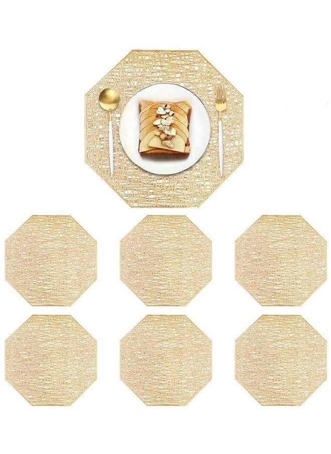 6-Piece Vinyl Dining Table Decorative Placemats Gold