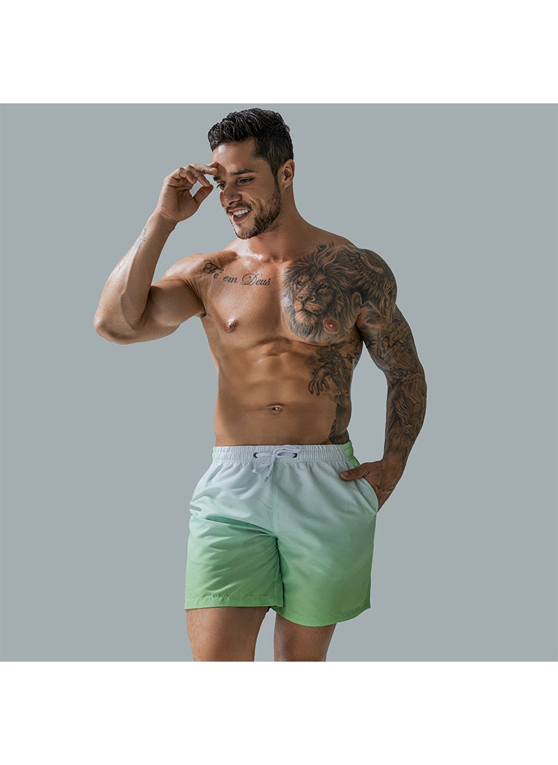 Mens Gradient Print Sports Shorts Oversized Swim Trunks Gradient Green