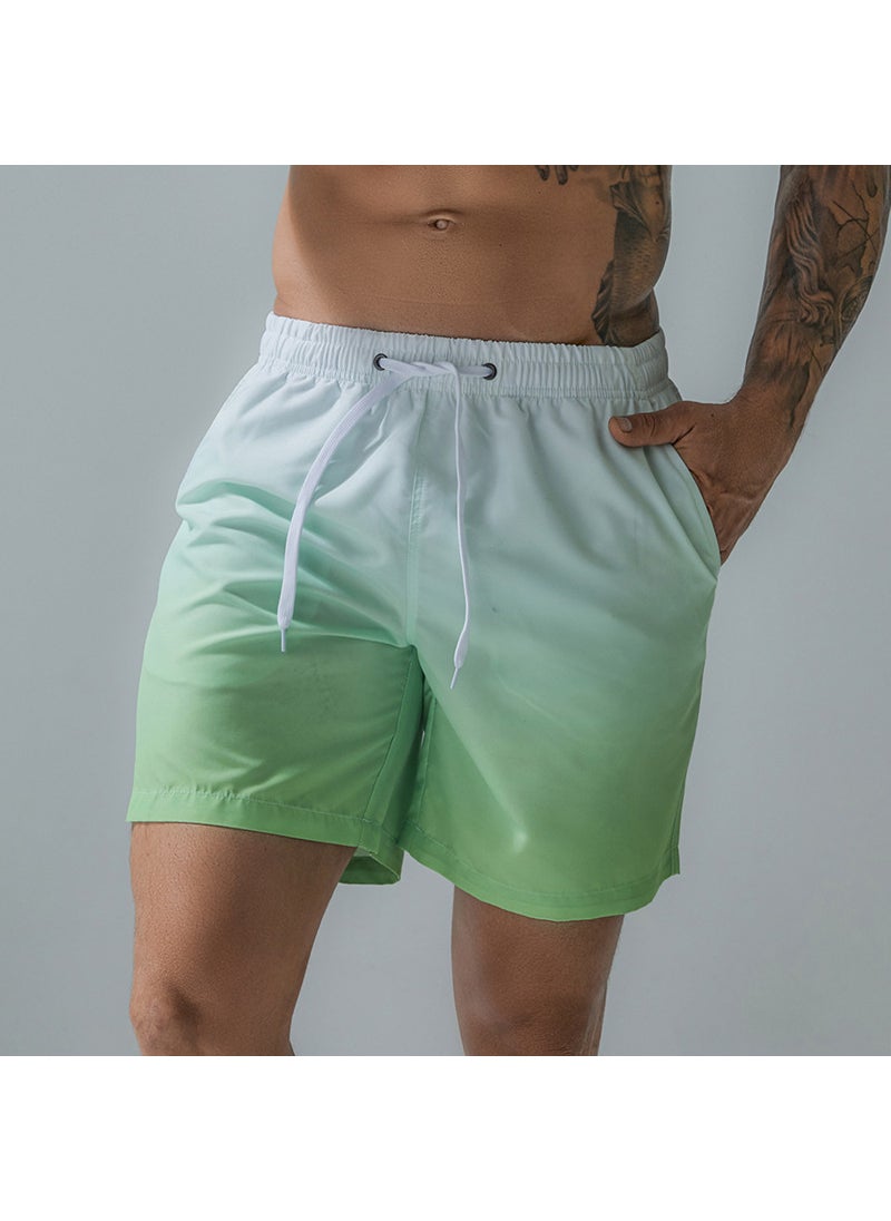 Mens Gradient Print Sports Shorts Oversized Swim Trunks Gradient Green