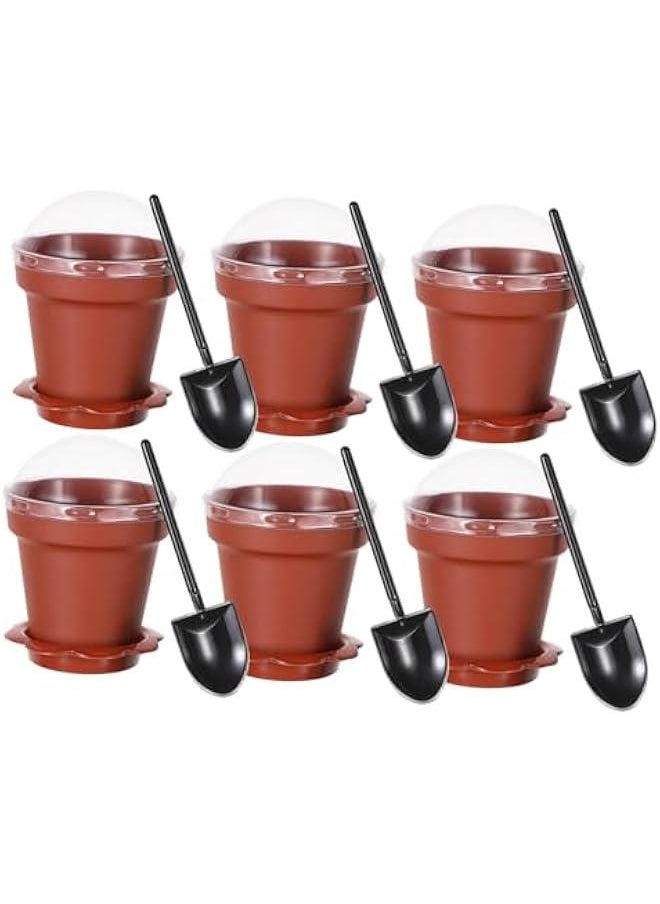 10 pcs Flowerpot Dessert Cups with Lids Shovel Spoons and Bottom Tray Containers for Ice Cream Yogurt and Cakes