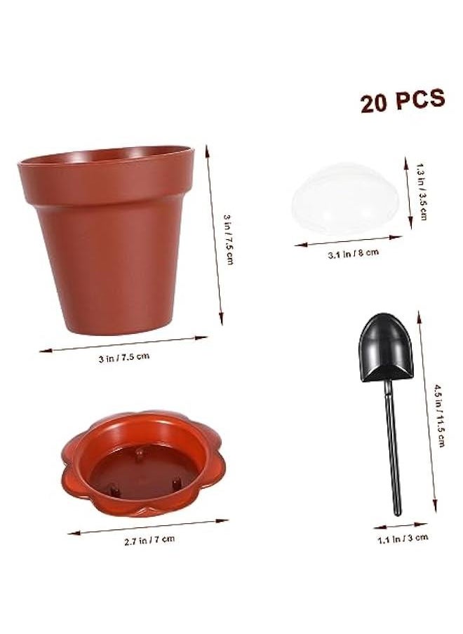 10 pcs Flowerpot Dessert Cups with Lids Shovel Spoons and Bottom Tray Containers for Ice Cream Yogurt and Cakes