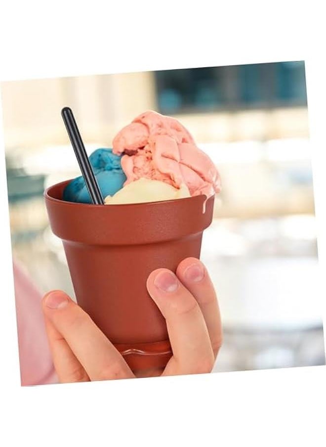 10 pcs Flowerpot Dessert Cups with Lids Shovel Spoons and Bottom Tray Containers for Ice Cream Yogurt and Cakes