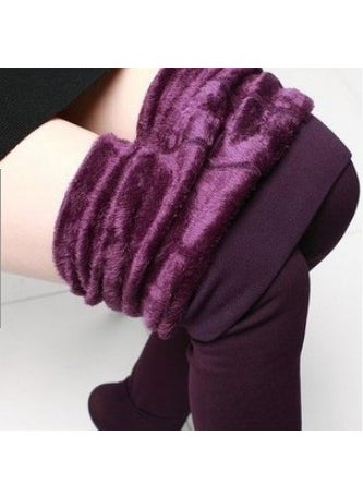 Fleece-Lined Leggings for Women Winter Warmth 300g FootedPurple Purple