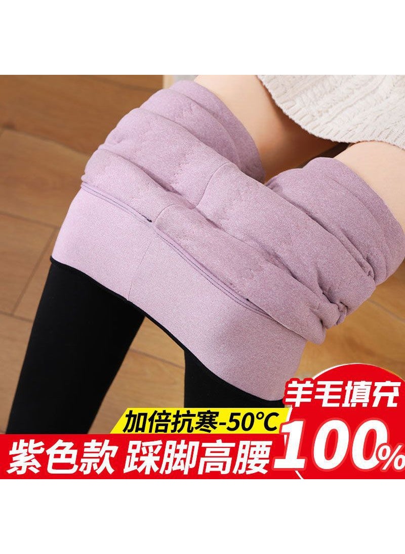 Wool cotton pants womens winter wear fleece-lined thick leggings plus size silk extra thick warm one-piece pants Wool purple