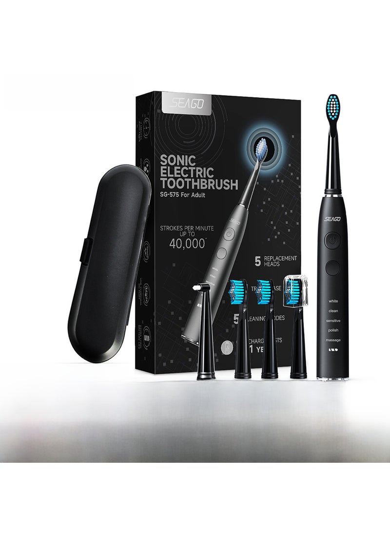 Rechargeable Sonic Electric Toothbrush for Adults Sg-575 black [cross-border hot selling] european and american 8 languages version