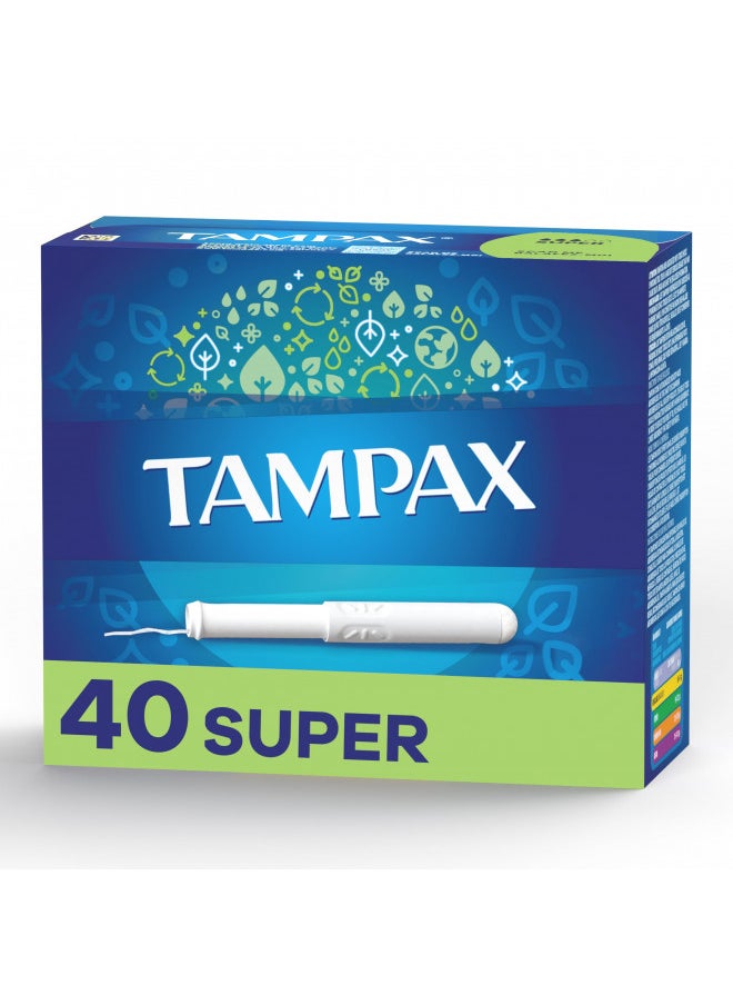 Tampax Tampons, Super Absorbency, Cardboard Applicator, Leakgaurd Skirt, Unscented, 40 Count