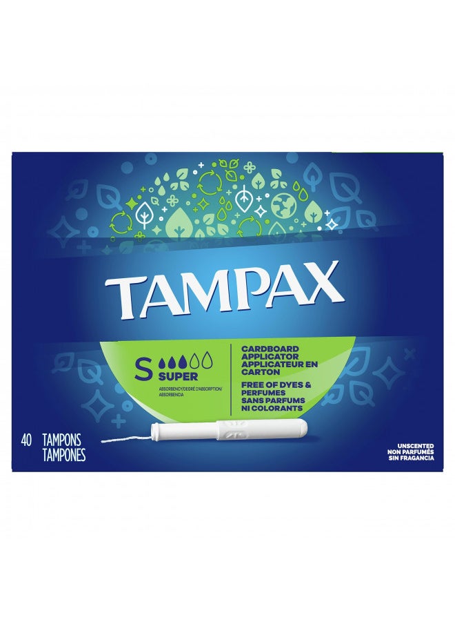 Tampax Tampons, Super Absorbency, Cardboard Applicator, Leakgaurd Skirt, Unscented, 40 Count