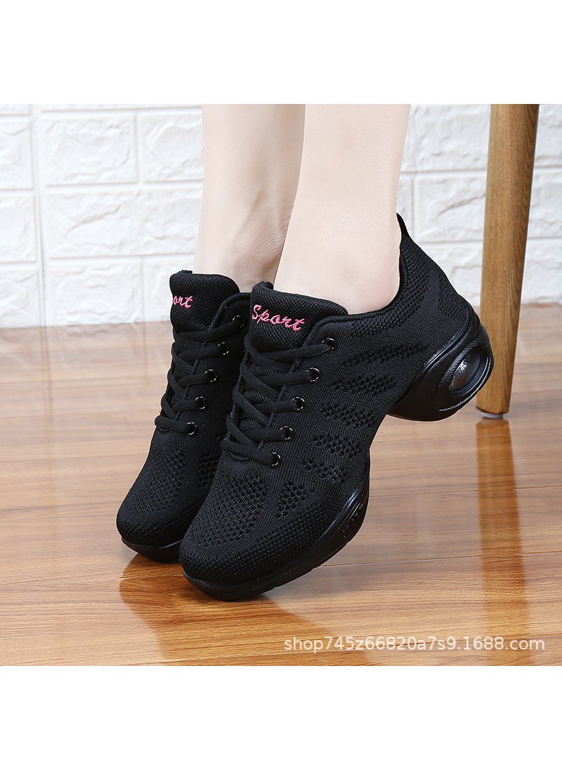 Four Seasons Mesh Breathable Square Dancing Shoes Soft Sole Light Yoga Fitness Shoes Jazz Dancing Shoes New Style 727 Black