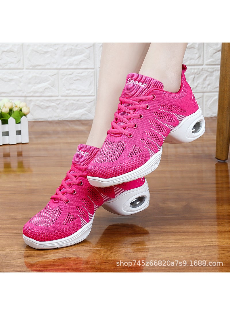 Four Seasons Mesh Breathable Square Dancing Shoes Soft Sole Light Yoga Fitness Shoes Jazz Dancing Shoes New Style 727 Rose Red
