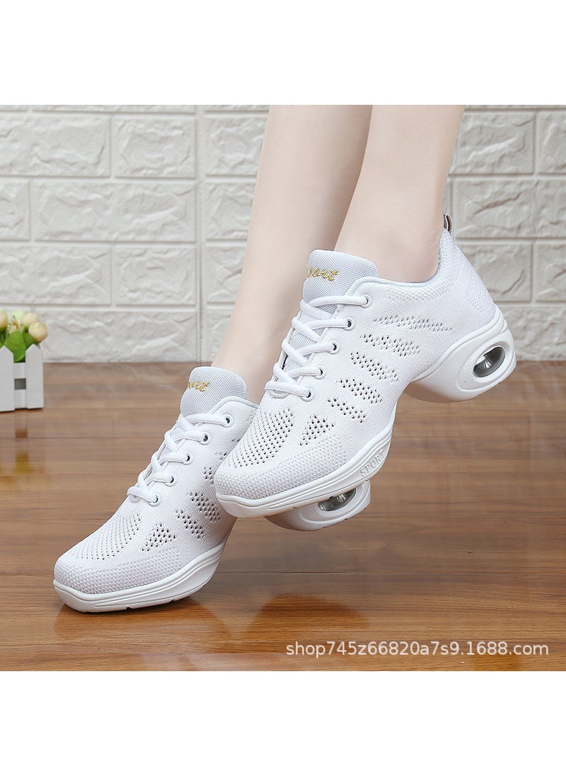 Four Seasons Mesh Breathable Square Dancing Shoes Soft Sole Light Yoga Fitness Shoes Jazz Dancing Shoes New Style 727 White
