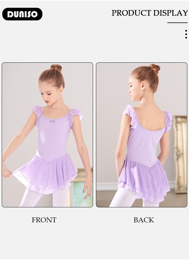 Girls Ballet Dresses Leotards with Skirt Short Sleeves, Dance Dress Ballerina Tutu Outfit Cotton Dress Ballet Skirt, Mini Skirt Princess Dresses Dance Wear Clothes for Little Girl