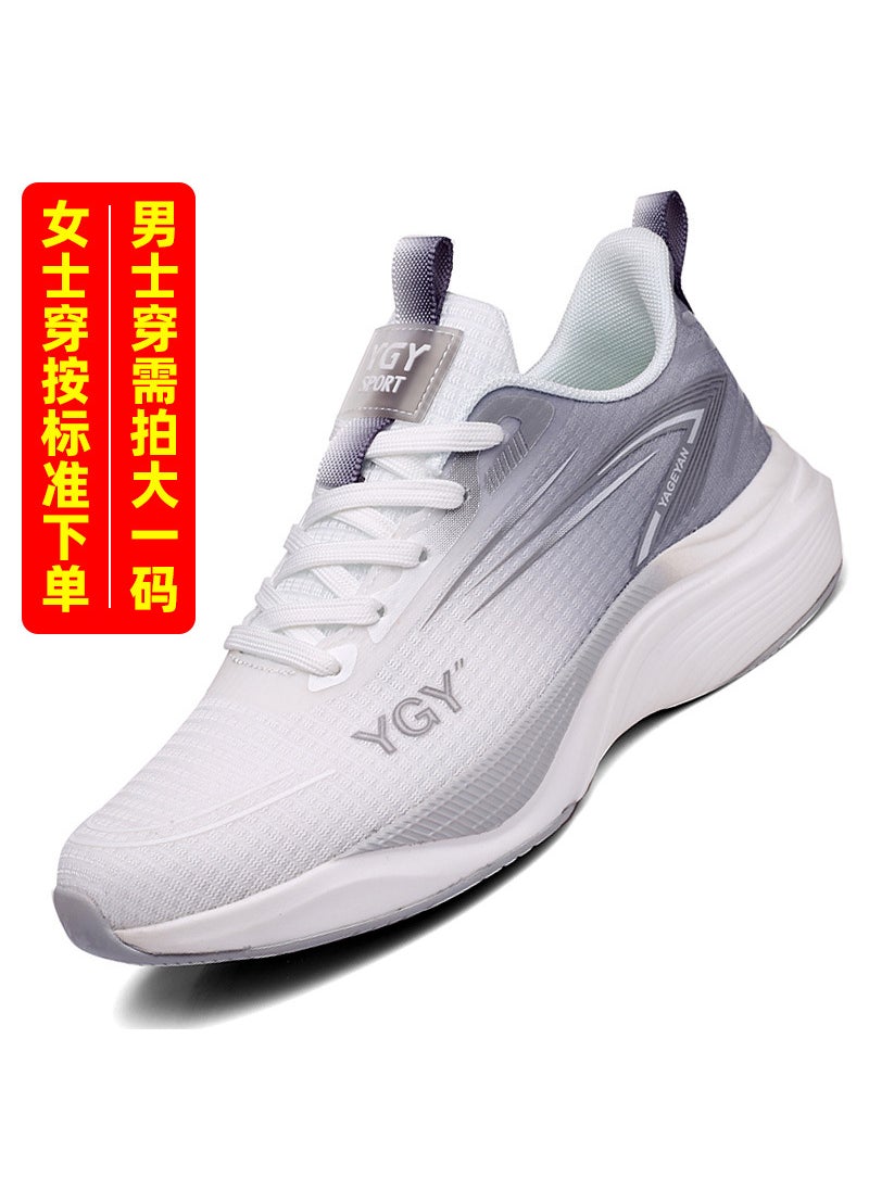 Unisex Breathable Mesh Sneakers Lightweight Non-slip Fitness Dance Shoes white ash