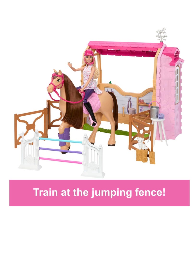 Toy Stable Playset with Doll, Horse & Accessories, 25+ Pieces with 6 Areas of Play, Inspired by Barbie Mysteries: The Great Horse Chase