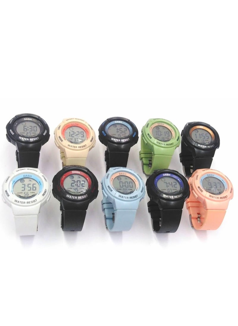 Children Digital Sports Watches, Assorted Colors, Set of 10