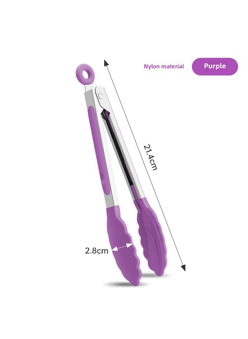 Multifunctional nylon food clip stainless steel food clip bread clip barbecue clip anti-scald barbecue clip kitchen toolssmall size 7 inch/purple small size 7 inch/purple