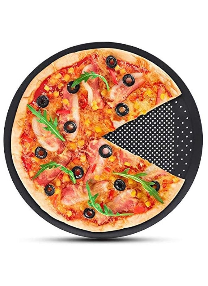 Pizza Pans With Holes for Oven 12 inch Pizza Tray- Carbon Steel Non Stick Coating Perforated Round Tray Baking