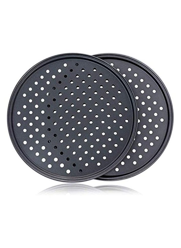 Pizza Pans With Holes for Oven 12 inch Pizza Tray- Carbon Steel Non Stick Coating Perforated Round Tray Baking