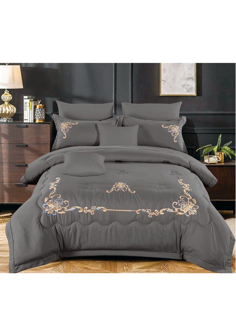 MMM HOME Embroidered 6pcs King size High Cotton Hotel Master Quality Microfiber Bedding Set Comforter/Bedsheet/Pillow covers set