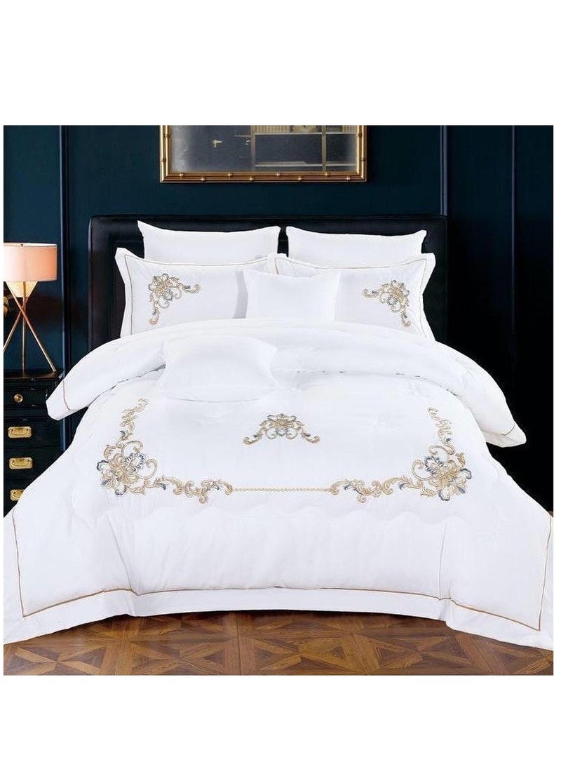 MMM HOME Embroidered 6pcs King size High Cotton Hotel Master Quality Microfiber Bedding Set Comforter/Bedsheet/Pillow covers set