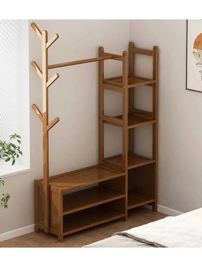 Solid Wood Clothing Rack Standing Clothes Rack Clothes Hanger with Multi-Layer Storage Open Wardrobe for Living room Bedroom