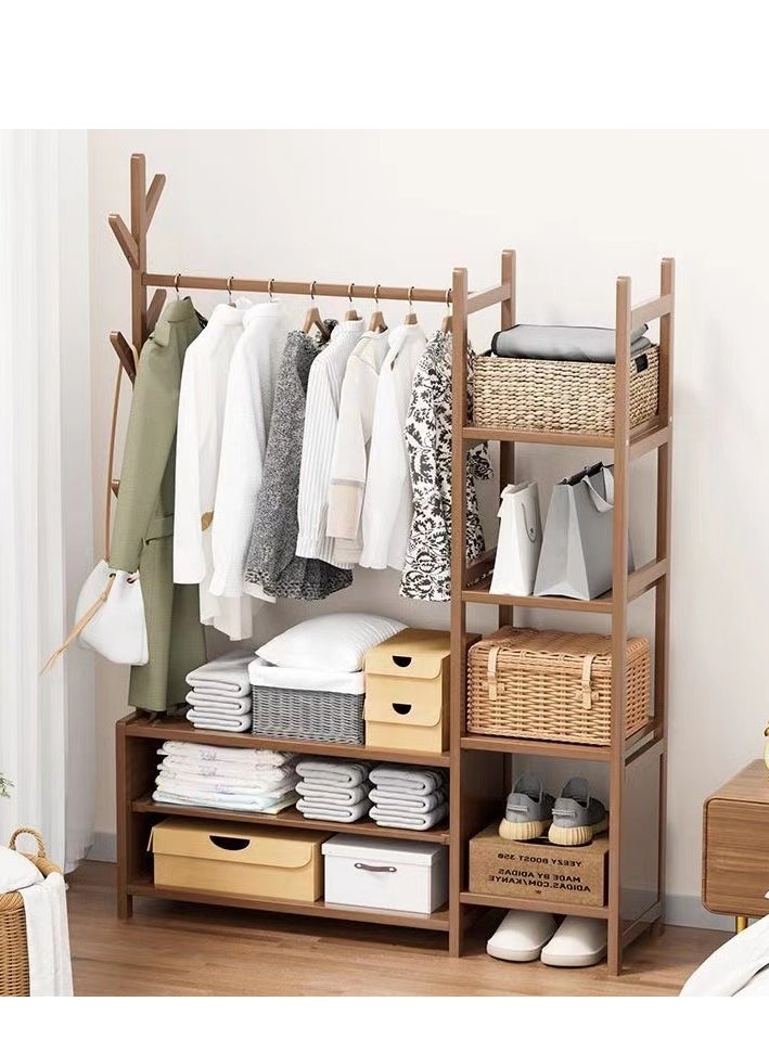 Solid Wood Clothing Rack Standing Clothes Rack Clothes Hanger with Multi-Layer Storage Open Wardrobe for Living room Bedroom