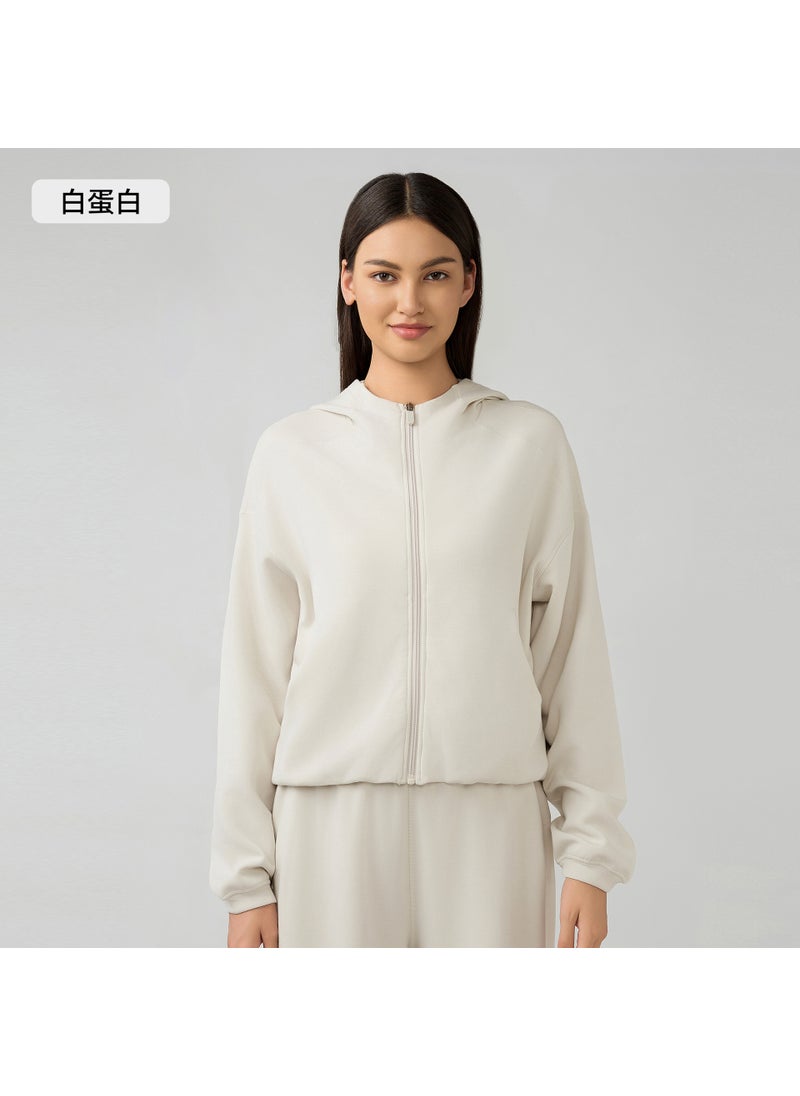 Autumn Winter Hooded Zip Cardigan Casual Sweatshirt Women White protein