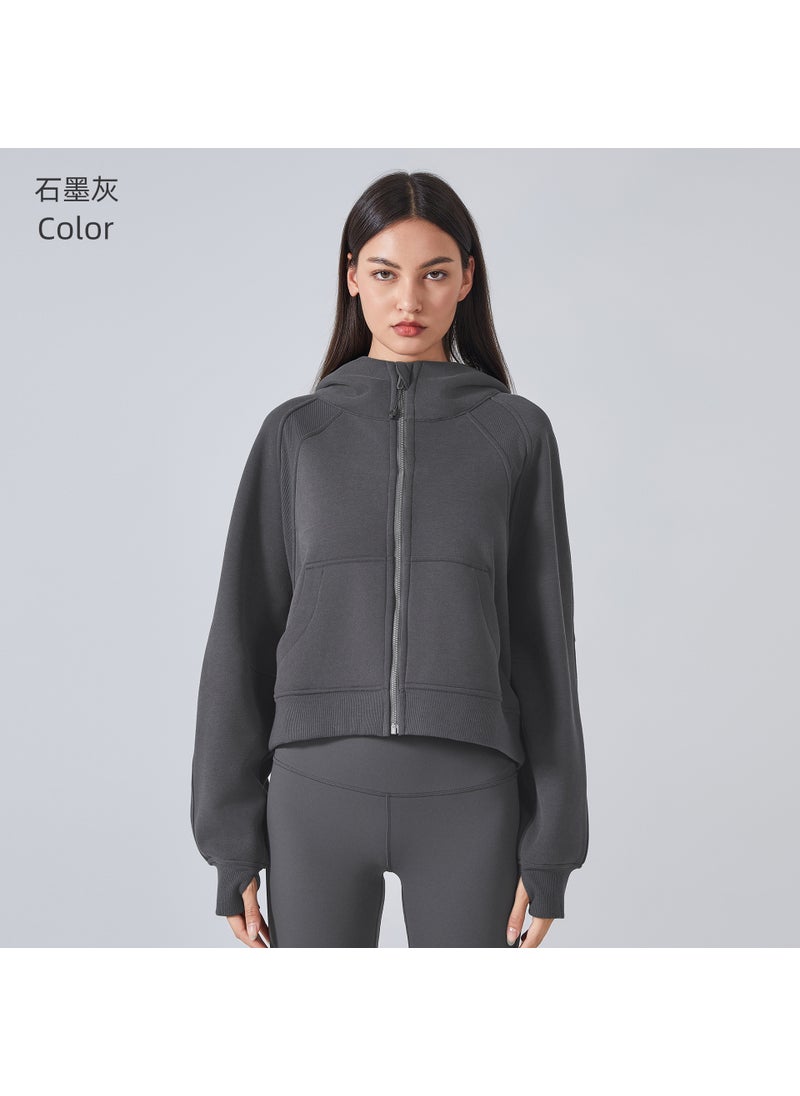 New Fleece Hoodie Women Casual Yoga Top Autumn Winter Graphite gray