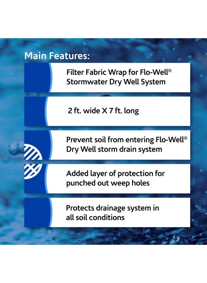 NDS FWFF67 Filter Fabric Wrap for Flo-Well® Stormwater Dry Well System, 2 ft. wide X 7 ft. long, Pack of 1, Nonwoven Geotextile Filter Fabric for NDS Drainage Products